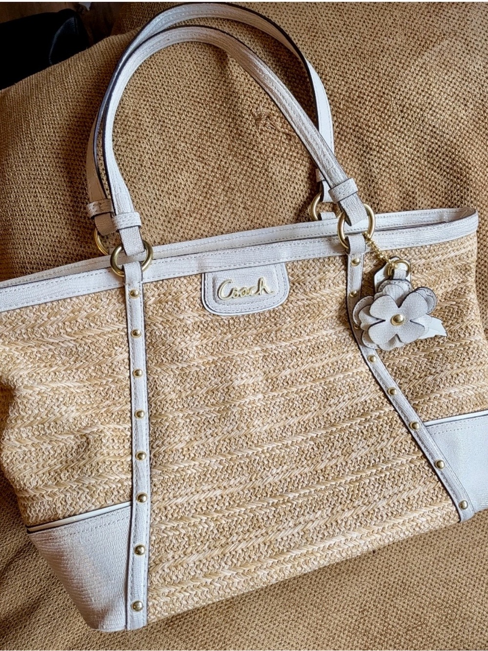 Coach Alex Straw Tote in
Natural/Parchment - Rare Style w/ Charm & Hang Tag EUC